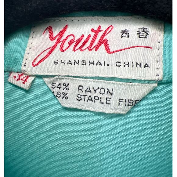 Vintage 60s Chinese Embroidered Robe Size Small Aqua Rayon House Coat Embroidery - Picture 10 of 11